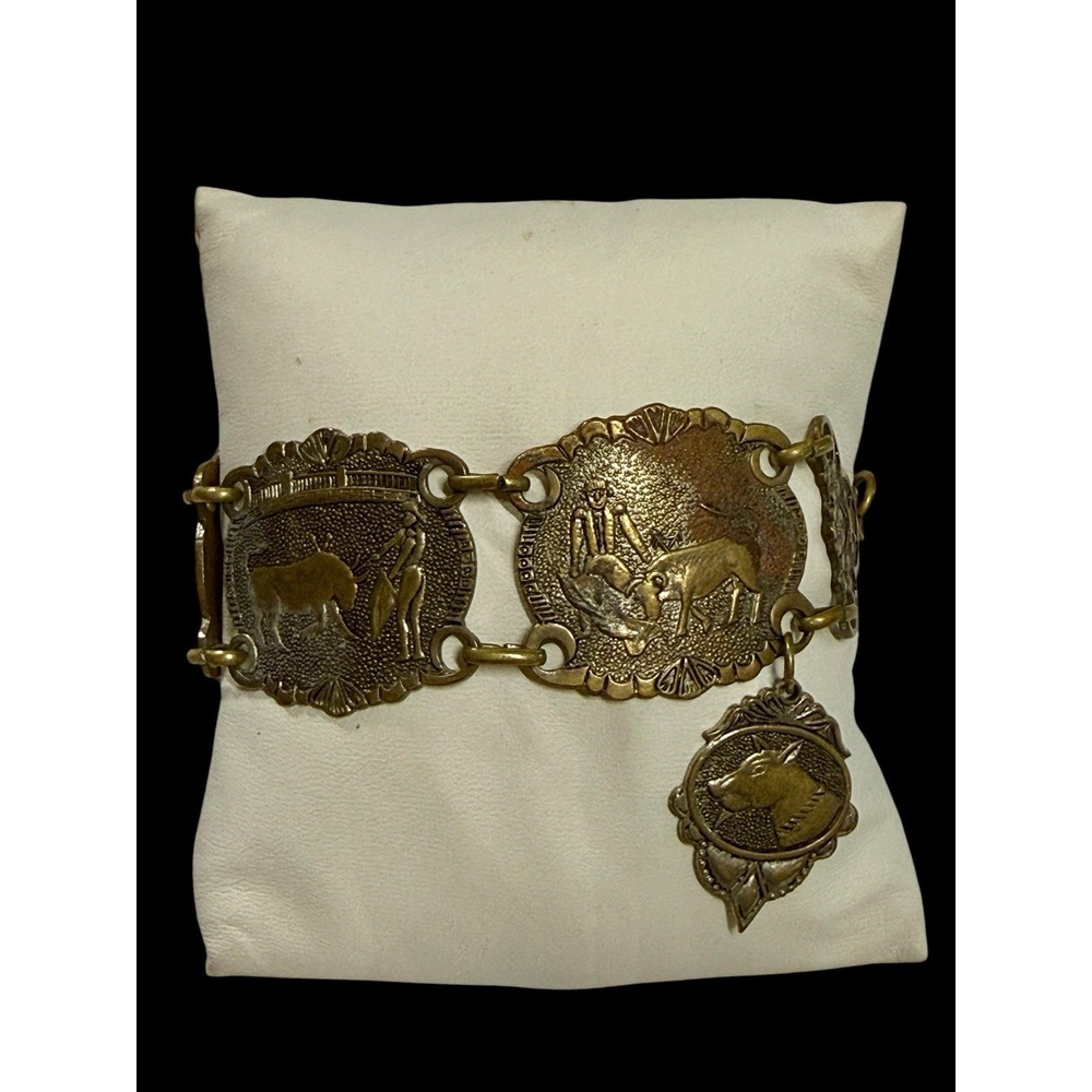 Vintage Don Quixote Cervantes Story Telling Pictorial Link Bracelet Metal
